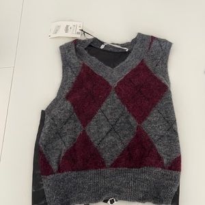 Zara small sleeveless top maroon and grey